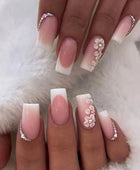 Press on Nails, Romantic Simple French Pure and Seductive Wearing Nail With Diamonds Nail Art Pieces