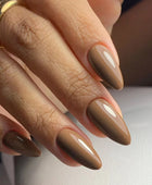 Plain false nails, light brown wearable artificial nails, detachable manicure pieces with simple nail pieces, short almond nail stickers