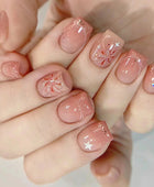 Press on Nails, Blush nail art firework detachable star nails pieces short ballet nail art stickers mini short ladder fake nails pieces