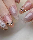 Press on Nails, Daisy cat eye crystal stone manicure fairy false nails diamond charm wearable nails finished manicure sheet