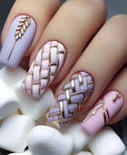 Wearable nail stickers, detachable manicure pieces, square medium-length wheat braid checkboard nail stickers.