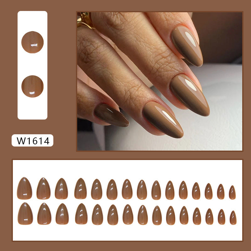 Plain false nails, light brown wearable artificial nails, detachable manicure pieces with simple nail pieces, short almond nail stickers