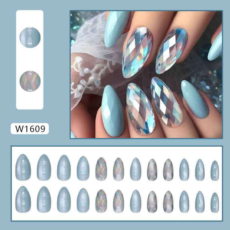 Irregular false nails, detachable nail stickers, solid color sea blue nail stickers, and European nail stickers