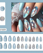 Irregular false nails, detachable nail stickers, solid color sea blue nail stickers, and European nail stickers
