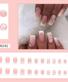 Press on Nails, Romantic Simple French Pure and Seductive Wearing Nail With Diamonds Nail Art Pieces