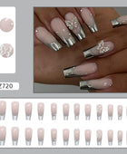 Press on nails, Long ballet suit with metallic gray gradient artistry, French piled diamond butterfly nail art, emotional false nails with wearable nail pieces