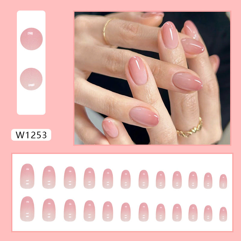 Press on Nails, pink tender gradient adolescent pure and seductive oval false nails