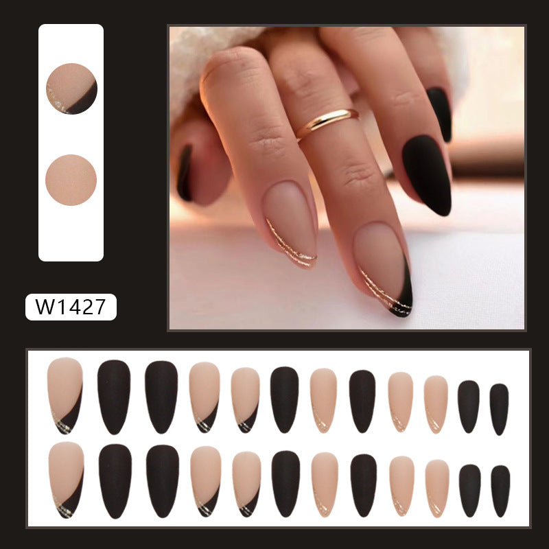 Press on Nails, Autumn and winter minimalist white & black sweet and cool girl's diagonal French-style artificial nails