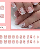 Press on Nails, Short square white flower gentle gradient fairy fashionable, versatile fake nail finished wearing nail