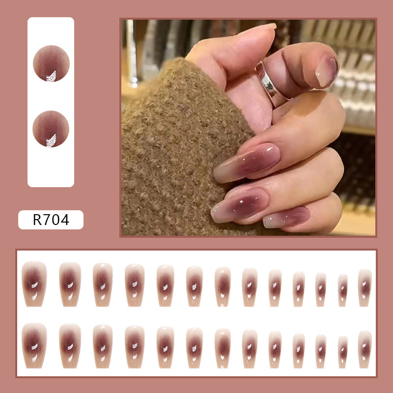 Press on Nails, Dry rose blush smudged middle length ballet glove pure and simple ins style 26PCS artificial nails