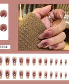Press on Nails, Dry rose blush smudged middle length ballet glove pure and simple ins style 26PCS artificial nails