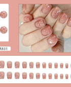 Press on Nails, Blush nail art firework detachable star nails pieces short ballet nail art stickers mini short ladder fake nails pieces