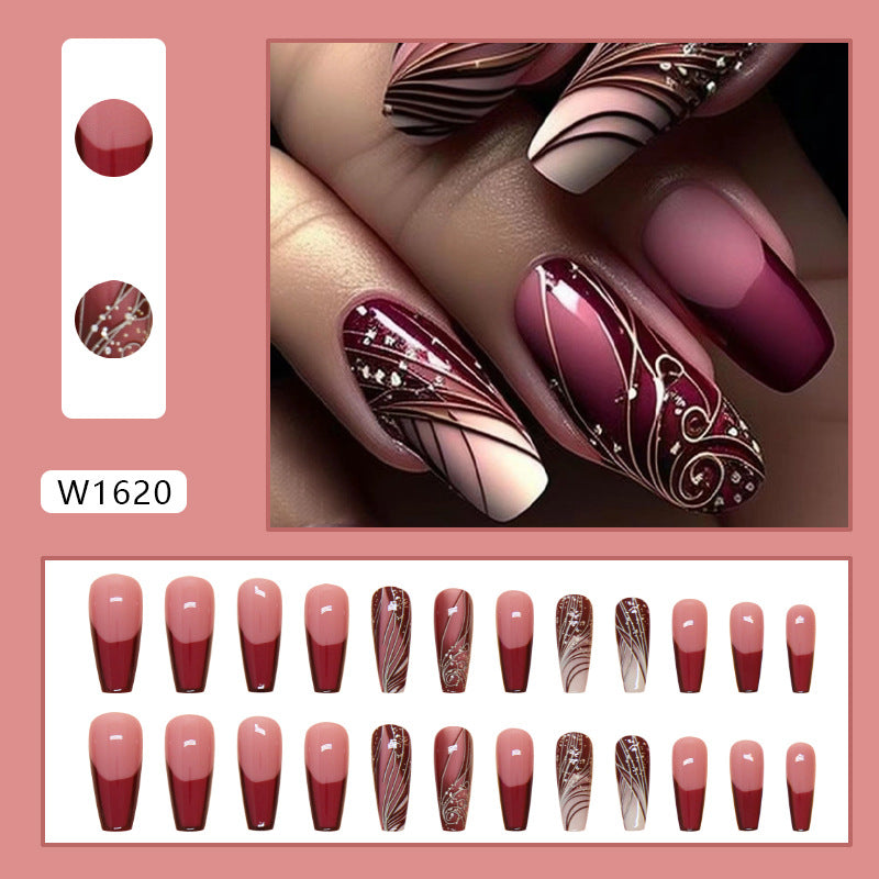 Line patterns press on nails detachable nail stickers for Europe and America short almond shaped nails