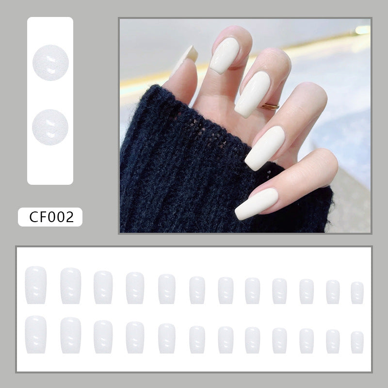 Press on Nails, Cream white minimalist pure color white nail art artificial nails with medium length square nail pieces