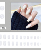 Press on Nails, Cream white minimalist pure color white nail art artificial nails with medium length square nail pieces