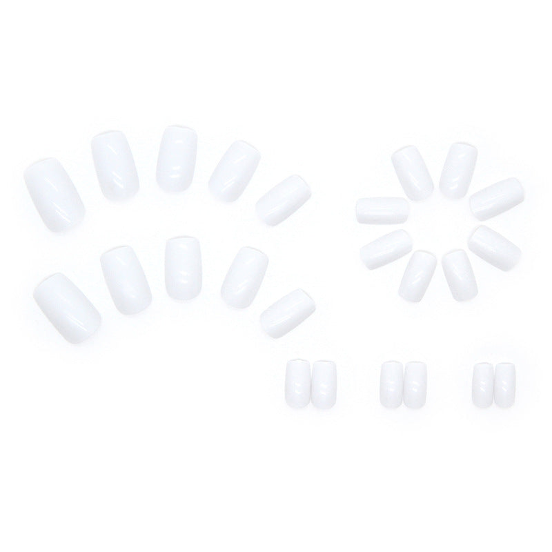 Press on Nails, Cream white minimalist pure color white nail art artificial nails with medium length square nail pieces