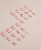 Press on Nails, Short square white flower gentle gradient fairy fashionable, versatile fake nail finished wearing nail