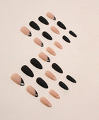 Press on Nails, Autumn and winter minimalist white & black sweet and cool girl's diagonal French-style artificial nails