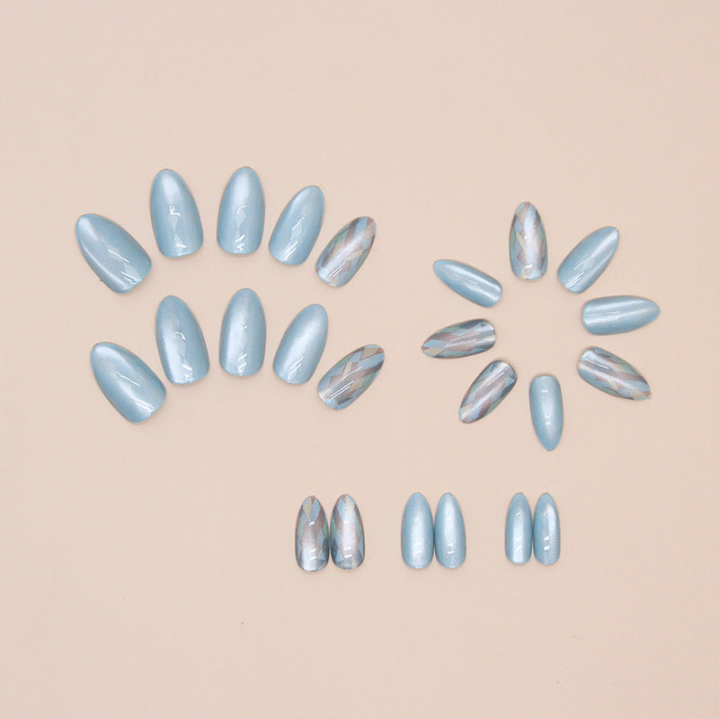 Irregular false nails, detachable nail stickers, solid color sea blue nail stickers, and European nail stickers