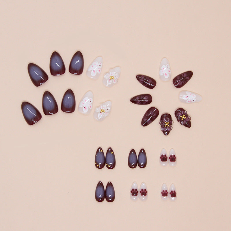 Nail stickers three-dimensional peach false nails cat paw ink painting detachable nail wearings nails pieces