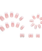 Press on Nails, Romantic Simple French Pure and Seductive Wearing Nail With Diamonds Nail Art Pieces