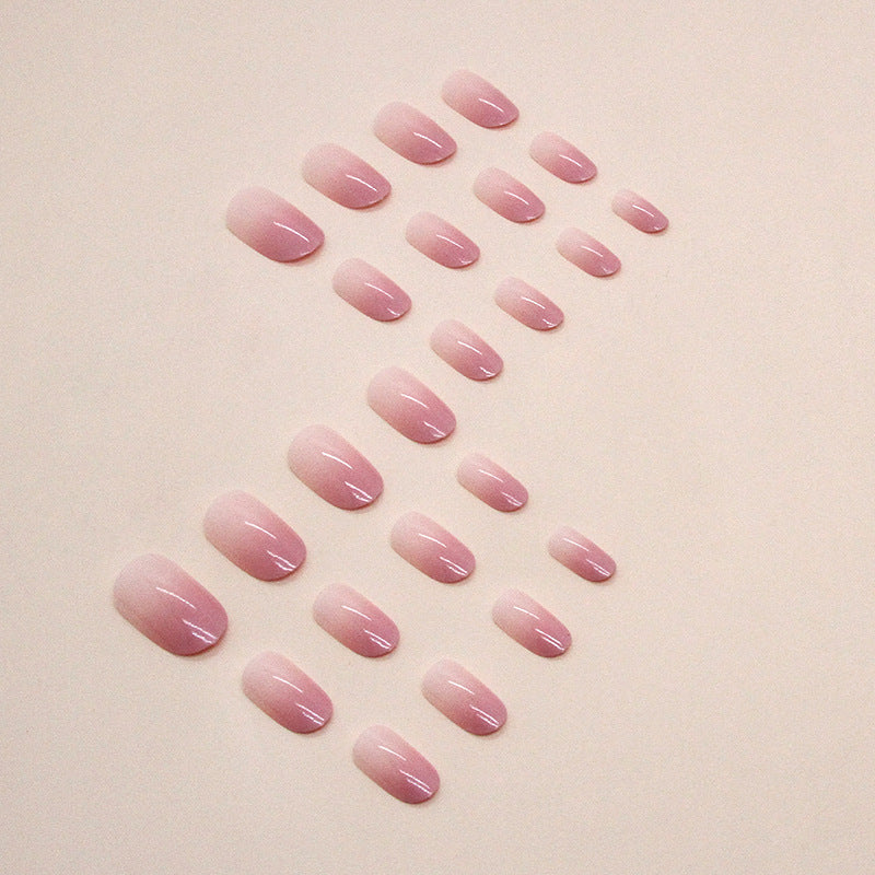 Press on Nails, pink tender gradient adolescent pure and seductive oval false nails