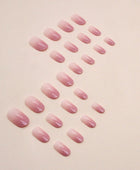 Press on Nails, pink tender gradient adolescent pure and seductive oval false nails