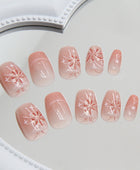 Press on Nails, Blush nail art firework detachable star nails pieces short ballet nail art stickers mini short ladder fake nails pieces