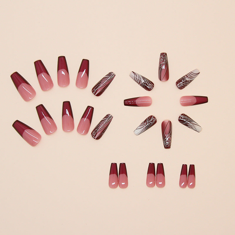 Line patterns press on nails detachable nail stickers for Europe and America short almond shaped nails