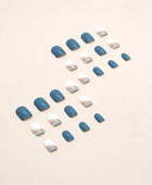 Press on Nails, Clear sea blue pure color nail art European and American square short style false nails wear 24pieces
