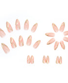 Press on Nails, Apricot-shaped warm color gold powder striped nail