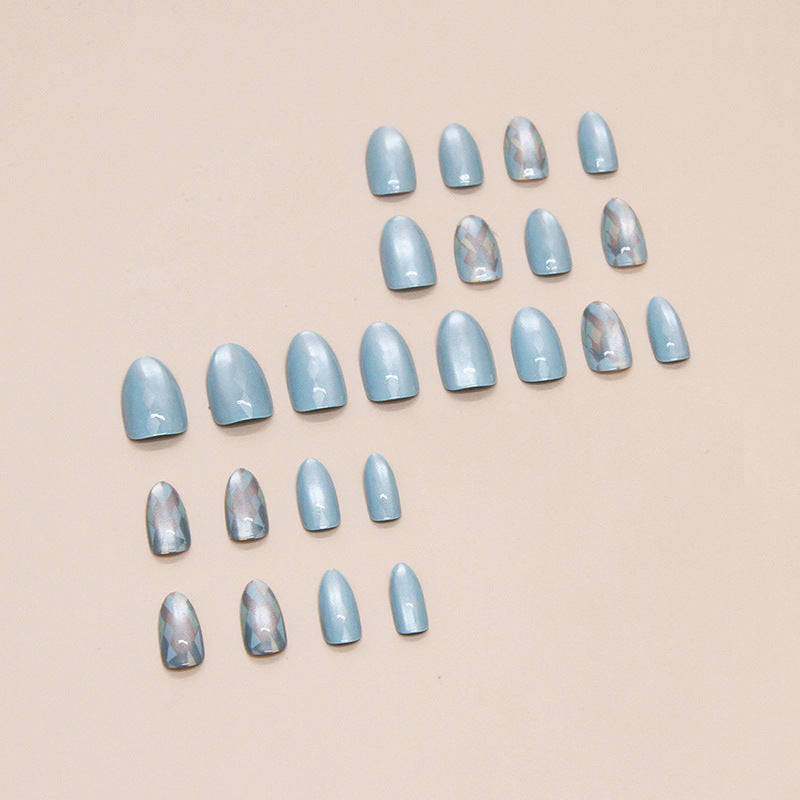 Irregular false nails, detachable nail stickers, solid color sea blue nail stickers, and European nail stickers