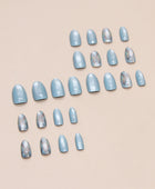 Irregular false nails, detachable nail stickers, solid color sea blue nail stickers, and European nail stickers