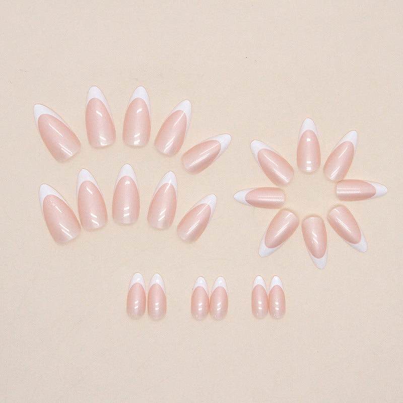Simple Press on Nails, pure and alluring, the French-style nail art with a sweet and gentle round-shaped almond nail in Europe and America is a great option for foreign trade wearable nails