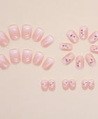 Press on Nails, Short square white flower gentle gradient fairy fashionable, versatile fake nail finished wearing nail
