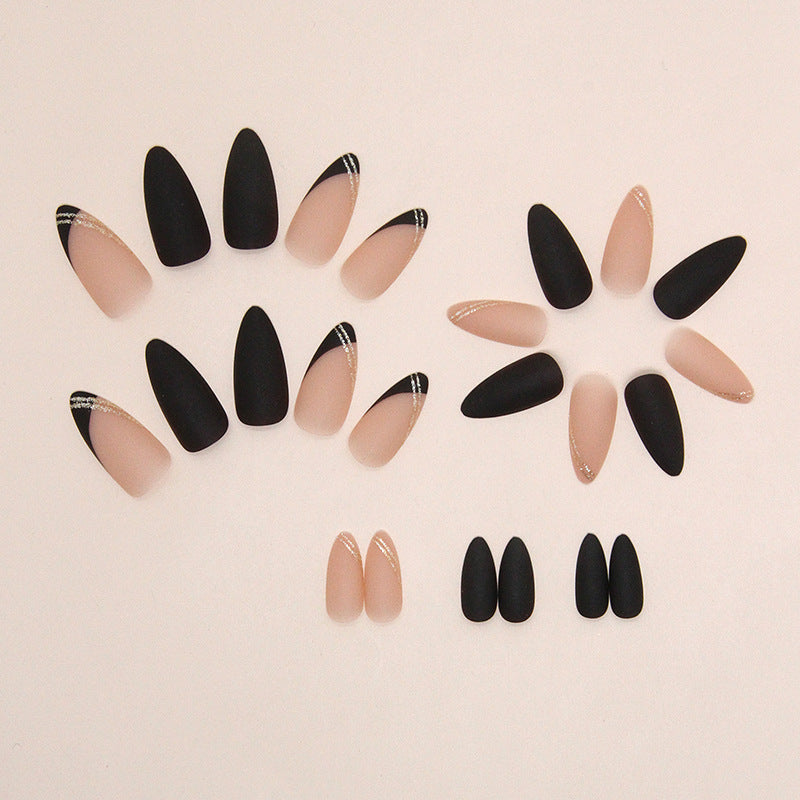 Press on Nails, Autumn and winter minimalist white & black sweet and cool girl's diagonal French-style artificial nails