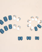 Press on Nails, Clear sea blue pure color nail art European and American square short style false nails wear 24pieces