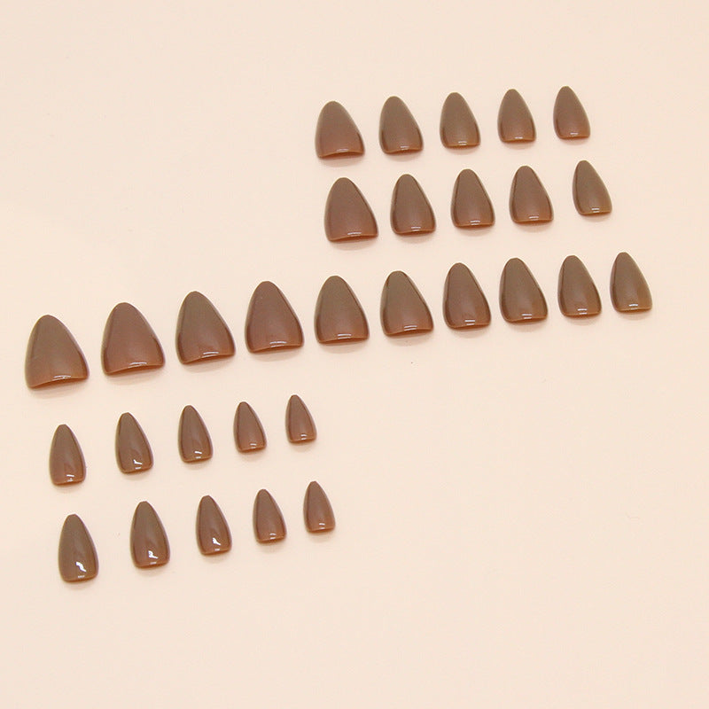 Plain false nails, light brown wearable artificial nails, detachable manicure pieces with simple nail pieces, short almond nail stickers