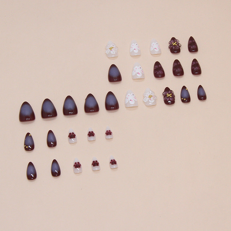 Nail stickers three-dimensional peach false nails cat paw ink painting detachable nail wearings nails pieces