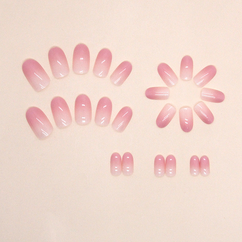 Press on Nails, pink tender gradient adolescent pure and seductive oval false nails