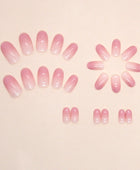 Press on Nails, pink tender gradient adolescent pure and seductive oval false nails
