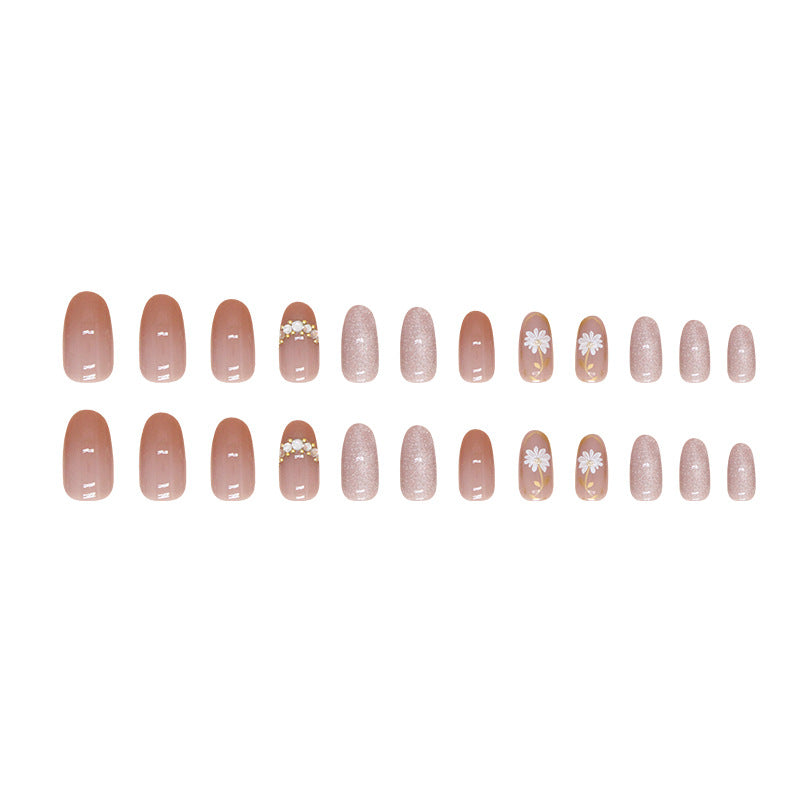 Press on Nails, Daisy cat eye crystal stone manicure fairy false nails diamond charm wearable nails finished manicure sheet