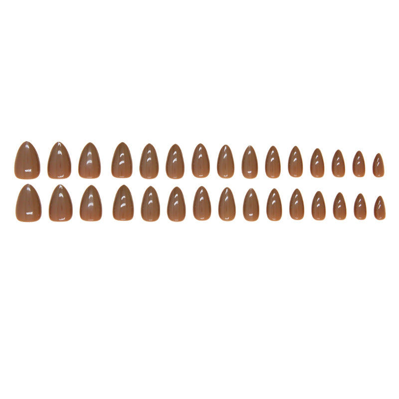 Plain false nails, light brown wearable artificial nails, detachable manicure pieces with simple nail pieces, short almond nail stickers