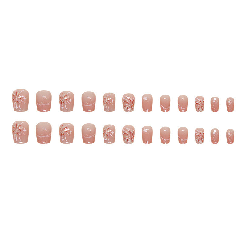 Press on Nails, Blush nail art firework detachable star nails pieces short ballet nail art stickers mini short ladder fake nails pieces