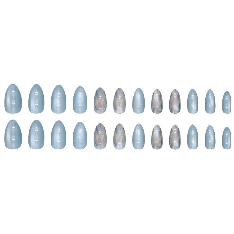 Irregular false nails, detachable nail stickers, solid color sea blue nail stickers, and European nail stickers