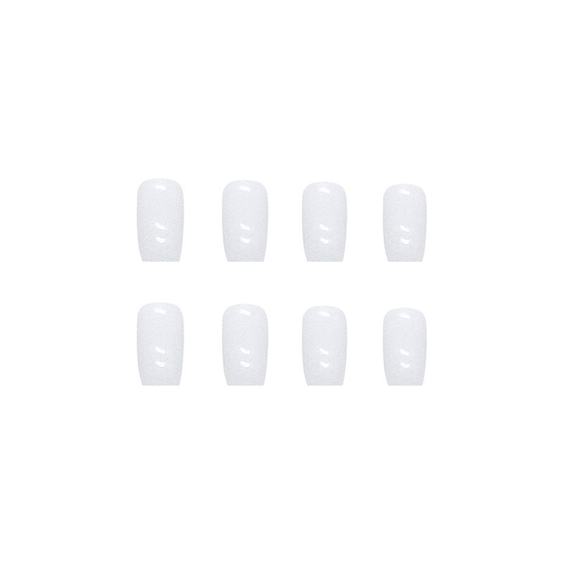 Press on Nails, Cream white minimalist pure color white nail art artificial nails with medium length square nail pieces