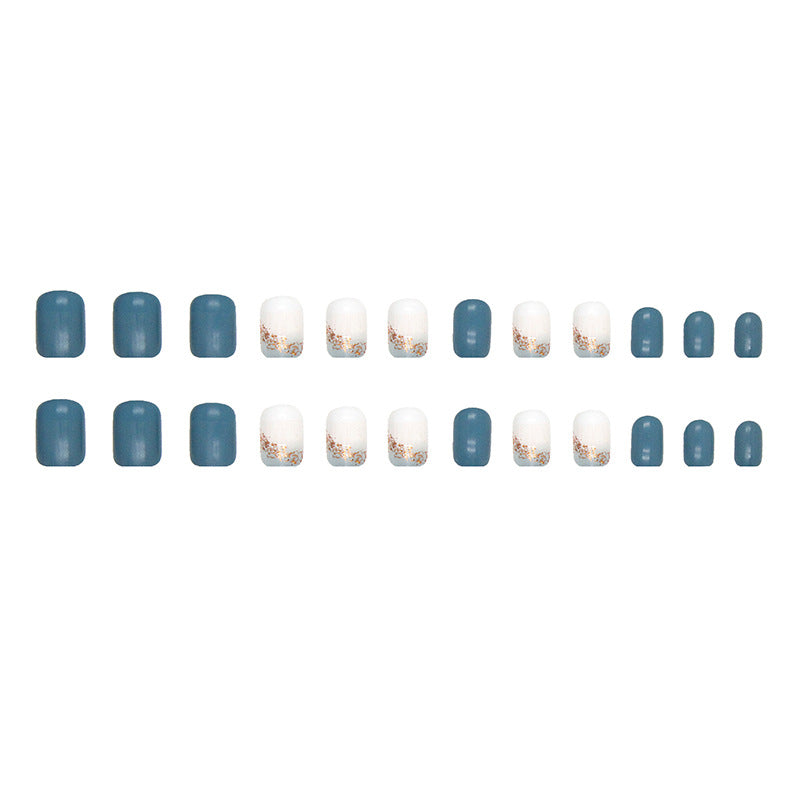 Press on Nails, Clear sea blue pure color nail art European and American square short style false nails wear 24pieces