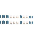 Press on Nails, Clear sea blue pure color nail art European and American square short style false nails wear 24pieces