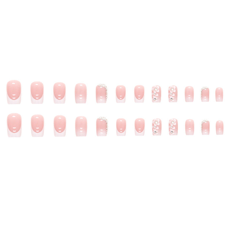 Press on Nails, Romantic Simple French Pure and Seductive Wearing Nail With Diamonds Nail Art Pieces