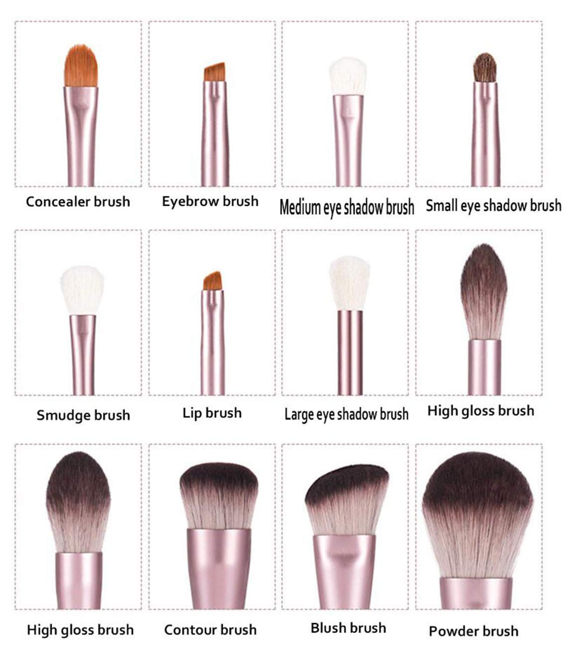12Pcs Makeup Brushes Set Foundation Blending Face Powder Blush Concealers Eyeshadow Make Up Brush Set with Carrying Bag